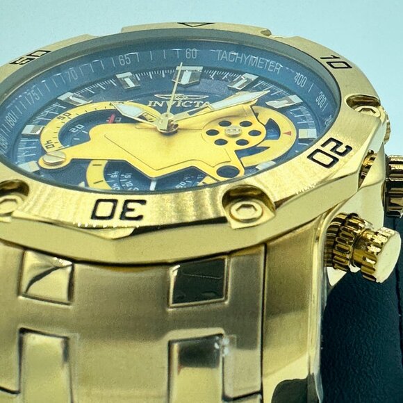 BRAND NEW Invicta Pro Diver SCUBA Chronograph Blue Dial Mens Watch Gold Tone SS - Picture 3 of 10